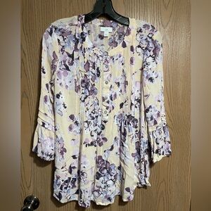J. Jill Purple and Cream Floral Blouse